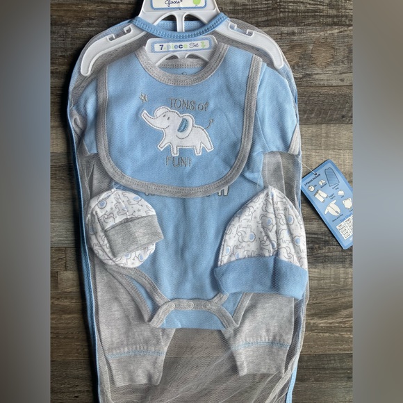 100%Cotton Elephant 0-3 M Blue Baby 7 Piece Set - Picture 3 of 12